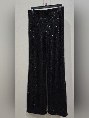 H&M Black Sequin Wide-Leg Pants